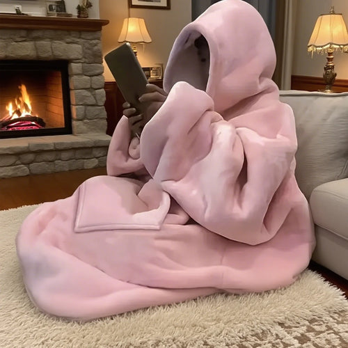 Cozy Oversized Reversible Fleece Hoodie Blanket - Soft Plush Wearable