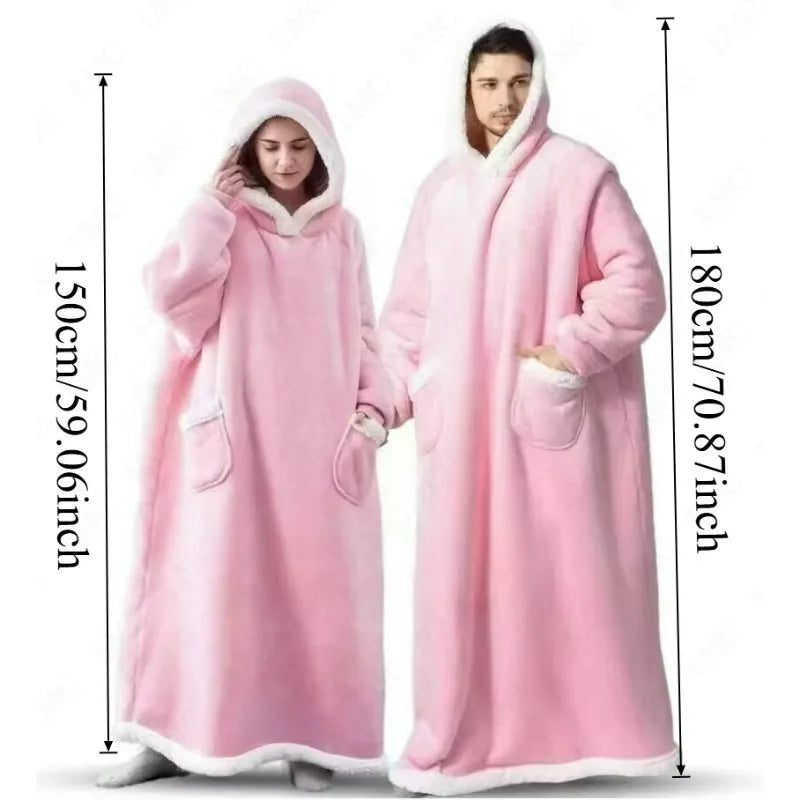 Super Long Flannel Blanket 180and150cm  Pyjamas with Sleeves Winter