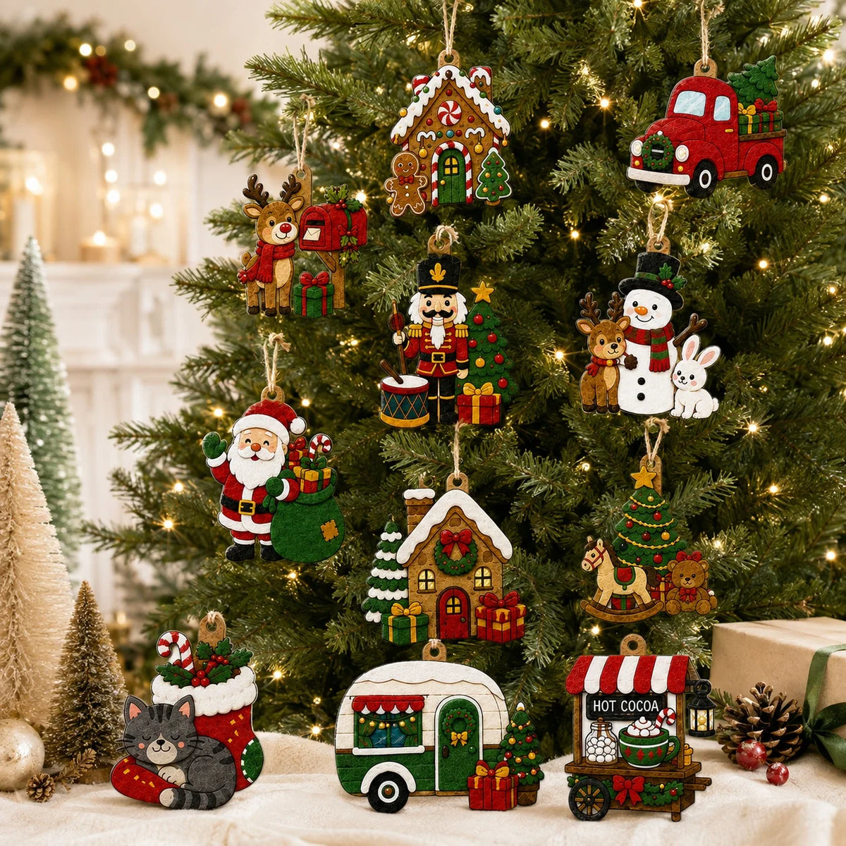 11 PCS 2D Flat Christmas Felt Ornaments, Christmas Hanging Felt Decor,