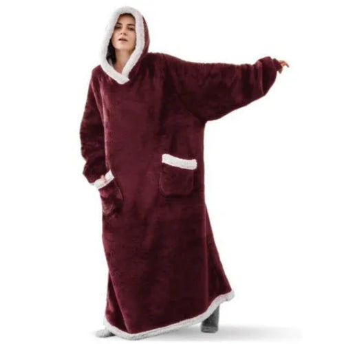 Super Long Flannel Blanket 180and150cm  Pyjamas with Sleeves Winter