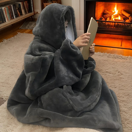 Cozy Oversized Reversible Fleece Hoodie Blanket - Soft Plush Wearable