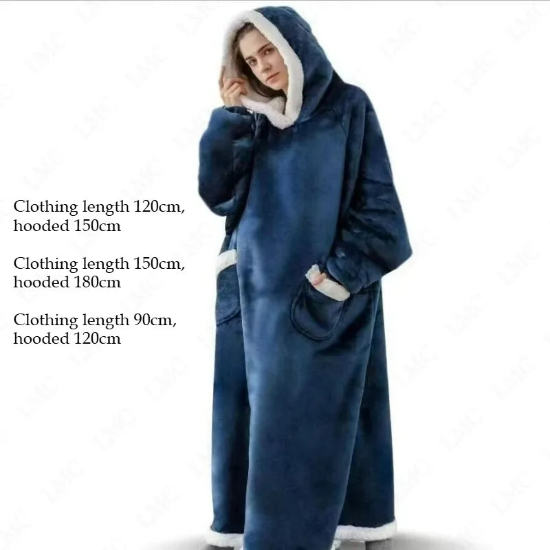 Super Long Flannel Blanket 180and150cm  Pyjamas with Sleeves Winter