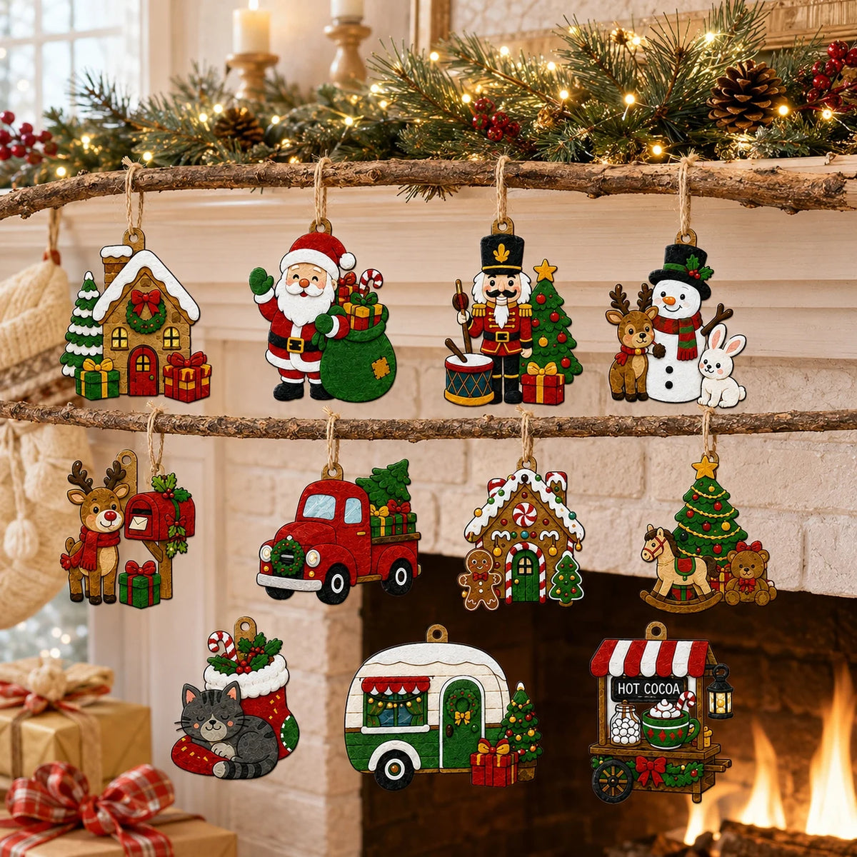 11 PCS 2D Flat Christmas Felt Ornaments, Christmas Hanging Felt Decor,