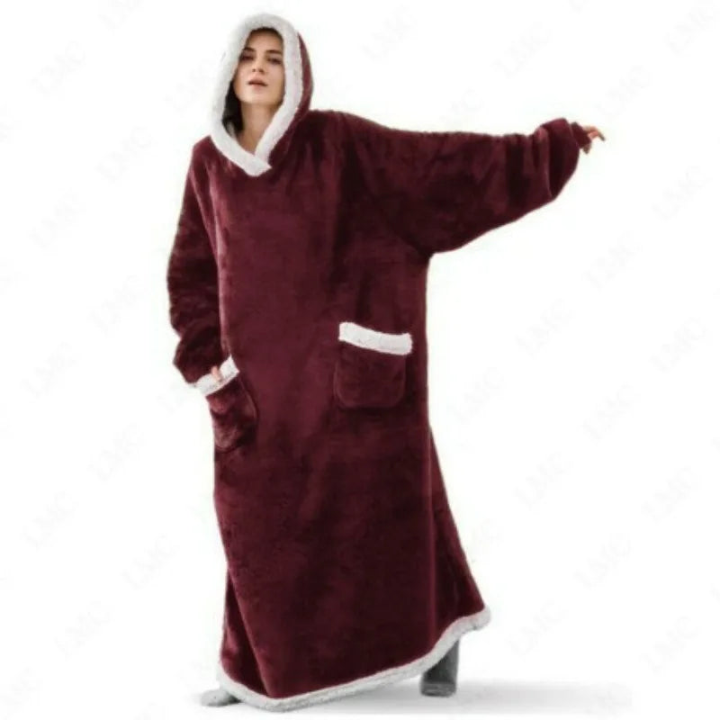 Super Long Flannel Blanket 180and150cm  Pyjamas with Sleeves Winter