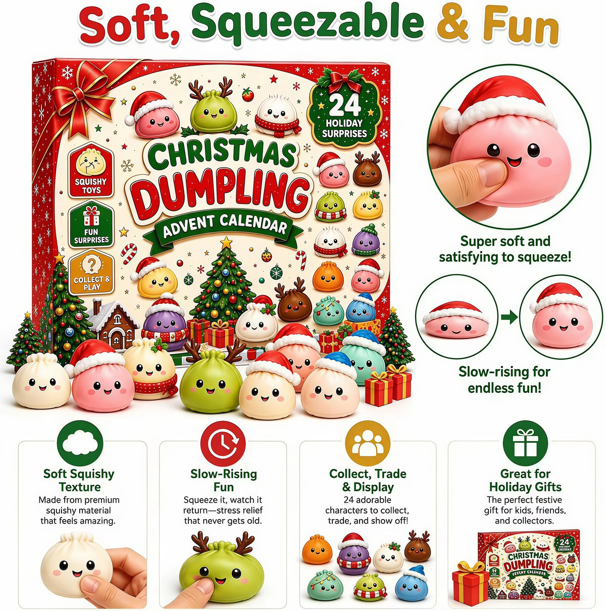 2026 Christmas Squishies Advent Calendar 24 Days Countdown Dumpling