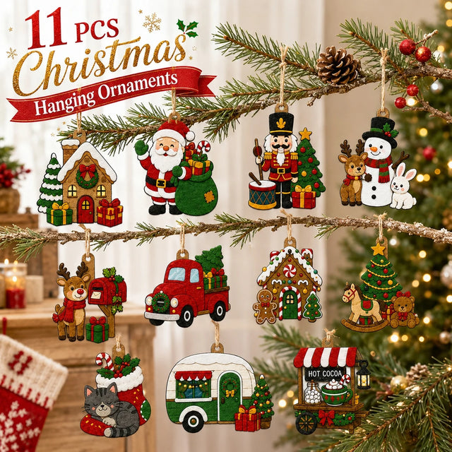 11 PCS 2D Flat Christmas Felt Ornaments, Christmas Hanging Felt Decor,