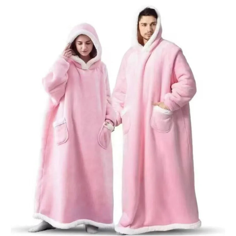 Super Long Flannel Blanket 180and150cm  Pyjamas with Sleeves Winter