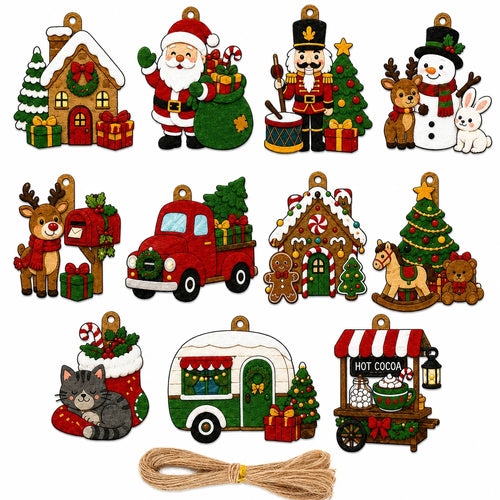11 PCS 2D Flat Christmas Felt Ornaments, Christmas Hanging Felt Decor,