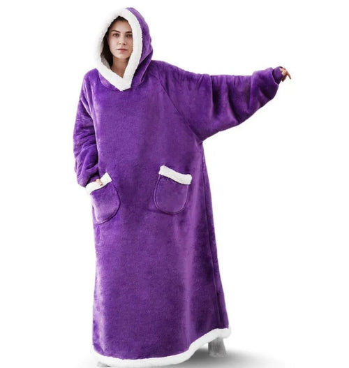 Super Long Flannel Blanket 180and150cm  Pyjamas with Sleeves Winter