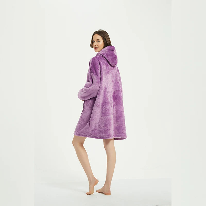 Winter Blanket Hoodie Oversized Warm Wearable Blankets 850grams