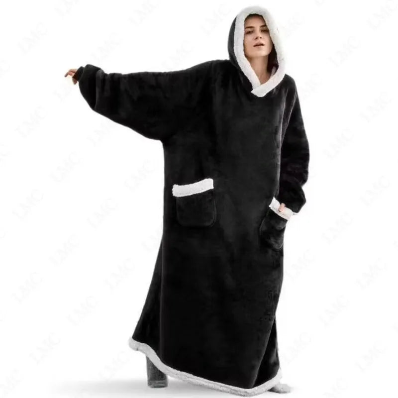 Super Long Flannel Blanket 180and150cm  Pyjamas with Sleeves Winter