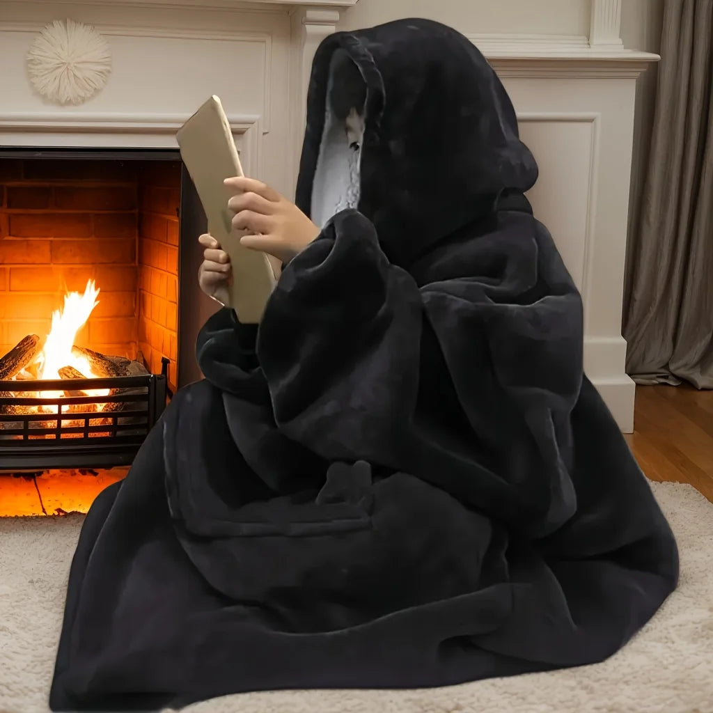 Cozy Oversized Reversible Fleece Hoodie Blanket - Soft Plush Wearable