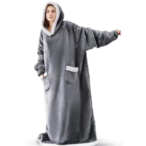 Super Long Flannel Blanket 180and150cm  Pyjamas with Sleeves Winter